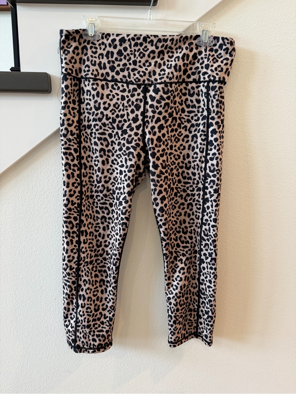 Womens Ouges Leopard Print Leggings - Black and Tan